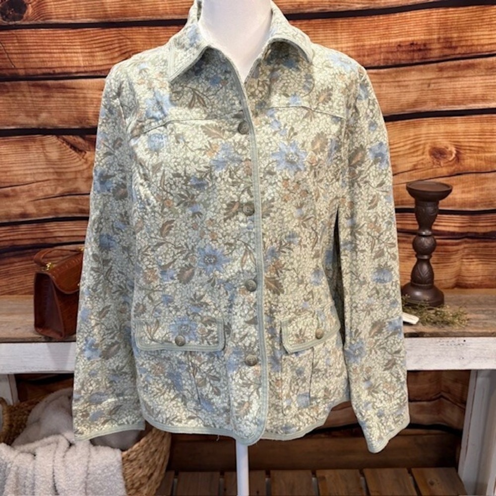 Charter Club Womens Long Sleeve‎ Floral Button Down Collared Jacket Size L